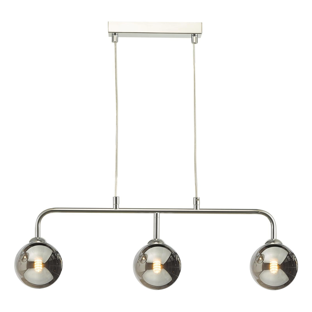 Dar FEY6250-01 Feya 3 Light Bar Pendant Polished Chrome With Smoked Glass