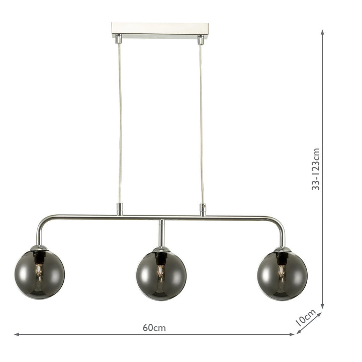 Dar FEY6250-01 Feya 3 Light Bar Pendant Polished Chrome With Smoked Glass