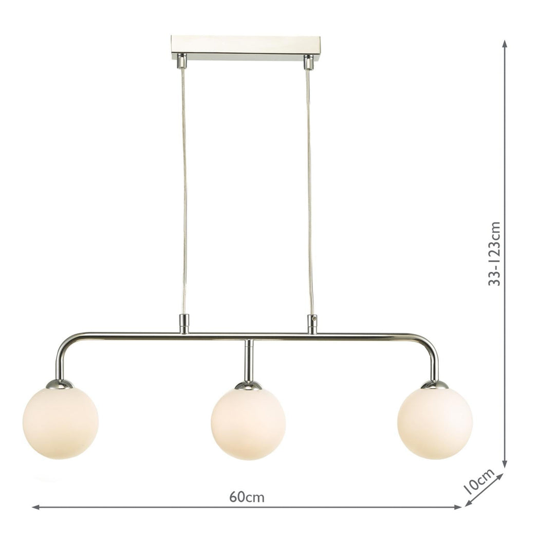 Dar FEY6250-02 Feya 3 Light Bar Pendant Polished Chrome With Opal Glass