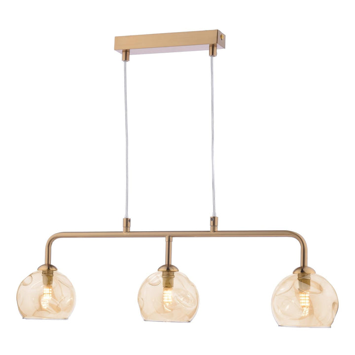 Dar FEY6263-16 Feya 3 Light Bar Pendant Antique Bronze With Organic Amber Glass