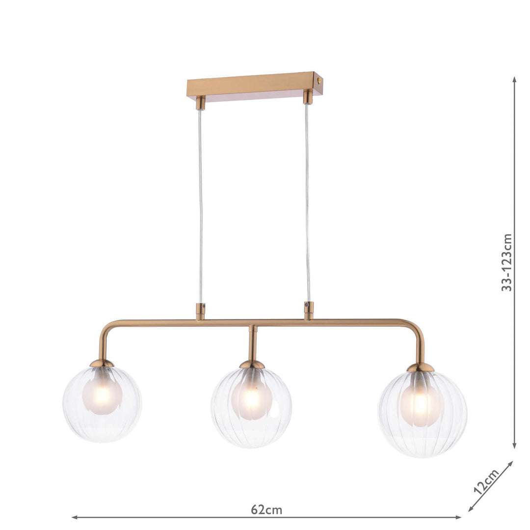 Dar FEY6263-20 Feya 3 Light Bar Pendant Antique Bronze With Clear/Opal Glass