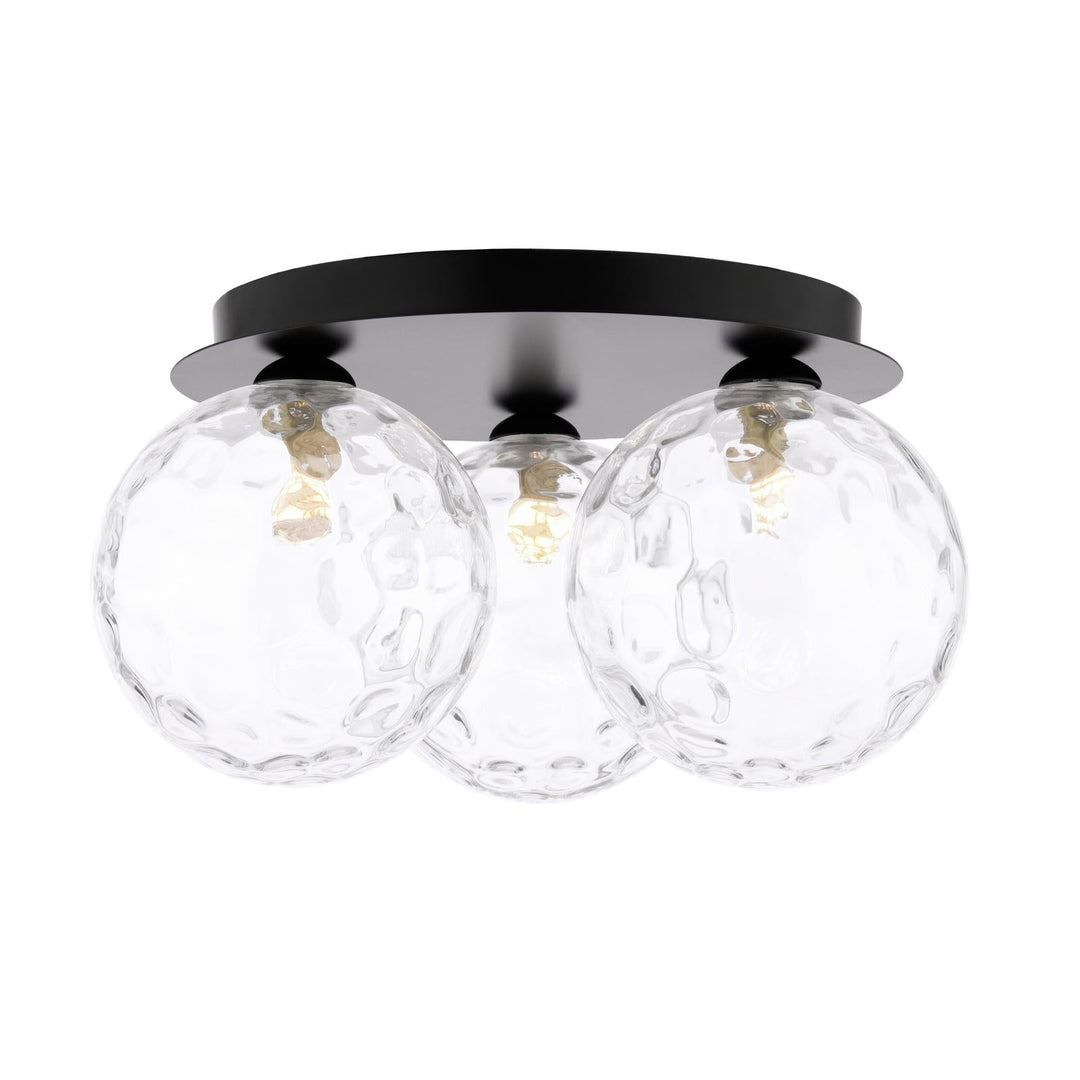 Dar FOL5322-12 Foley 3 Light Flush Matt Black With Clear Dimpled Glass