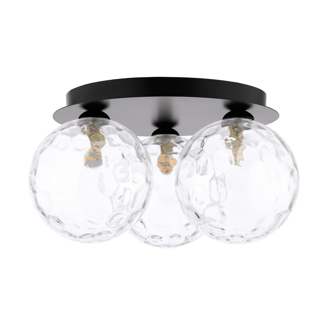 Dar FOL5322-12 Foley 3 Light Flush Matt Black With Clear Dimpled Glass