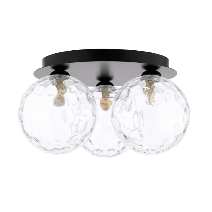 Dar FOL5322-12 Foley 3 Light Flush Matt Black With Clear Dimpled Glass
