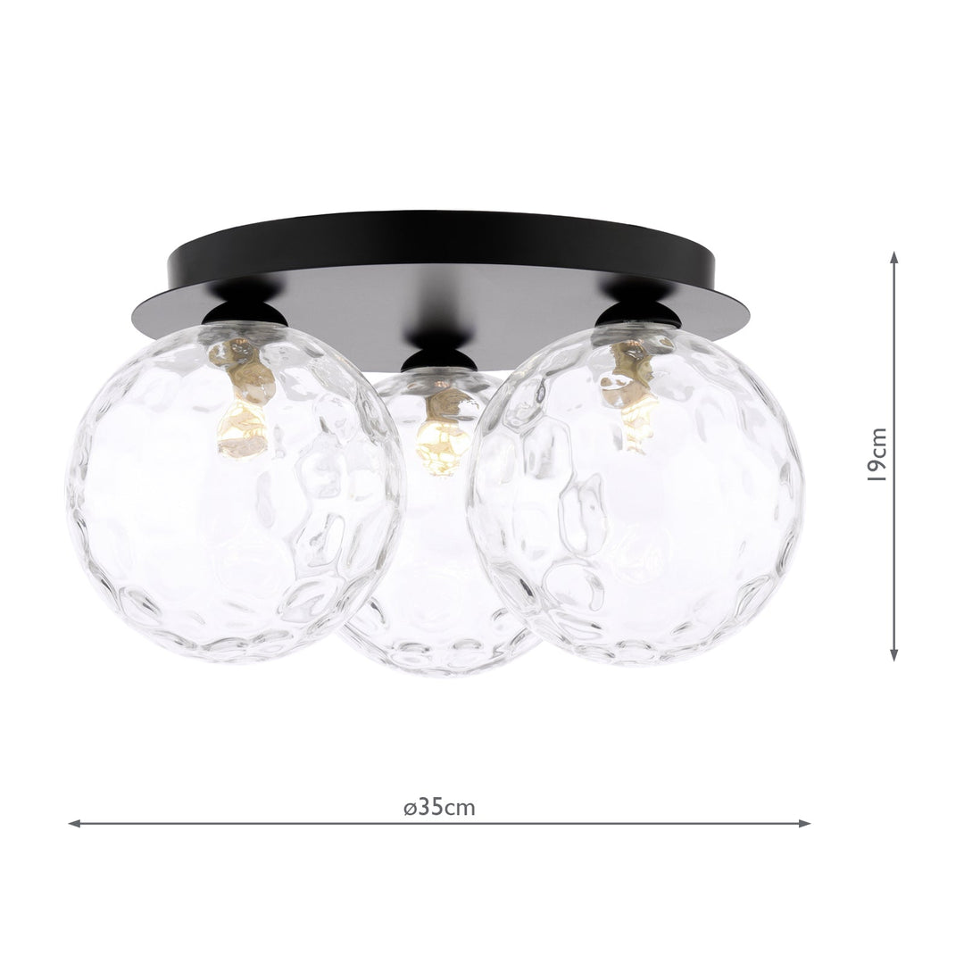 Dar FOL5322-12 Foley 3 Light Flush Matt Black With Clear Dimpled Glass