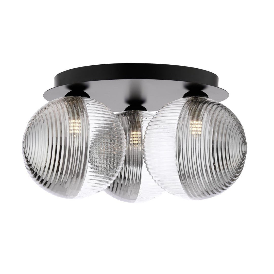 Dar FOL5322-19 Foley 3 Light Flush Matt Black With Smoked/Clear Ribbed Glass
