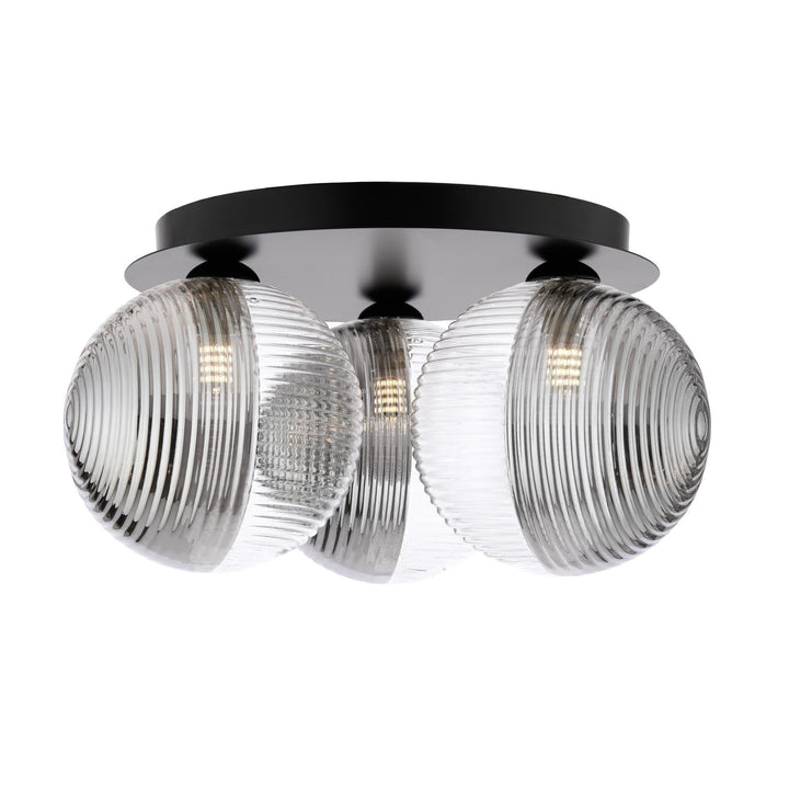 Dar FOL5322-19 Foley 3 Light Flush Matt Black With Smoked/Clear Ribbed Glass
