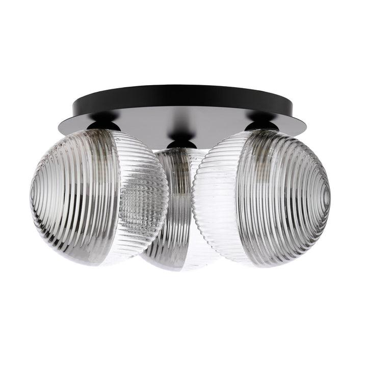 Dar FOL5322-19 Foley 3 Light Flush Matt Black With Smoked/Clear Ribbed Glass