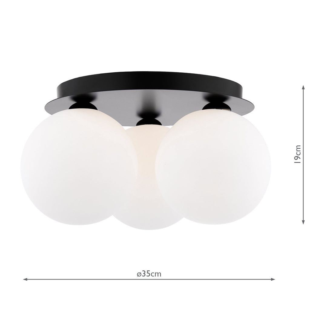 Dar FOL5322-23 Foley 3 Light Flush Matt Black With Opal Glass
