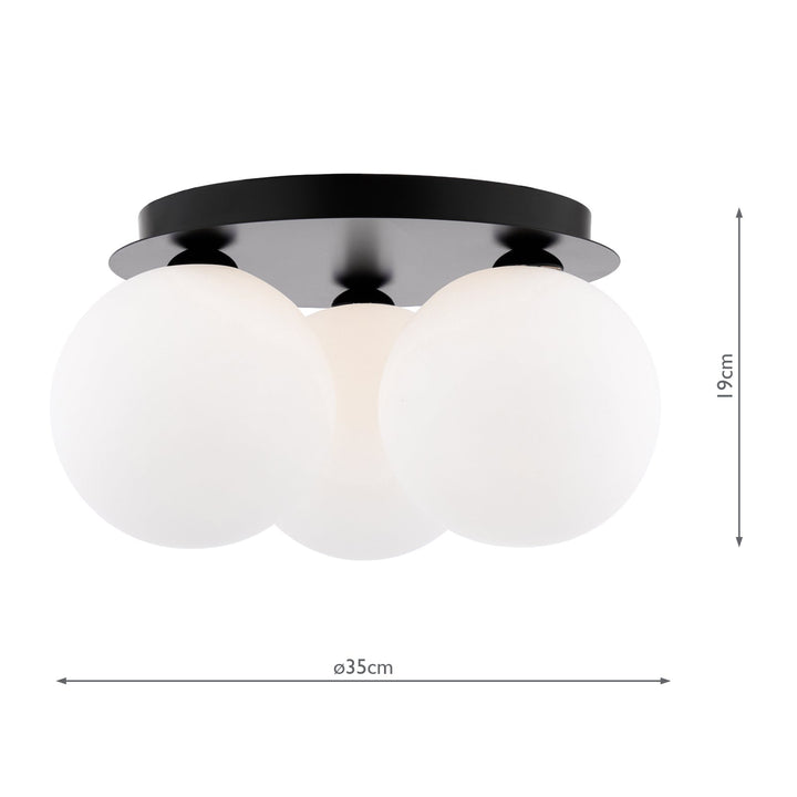 Dar FOL5322-23 Foley 3 Light Flush Matt Black With Opal Glass