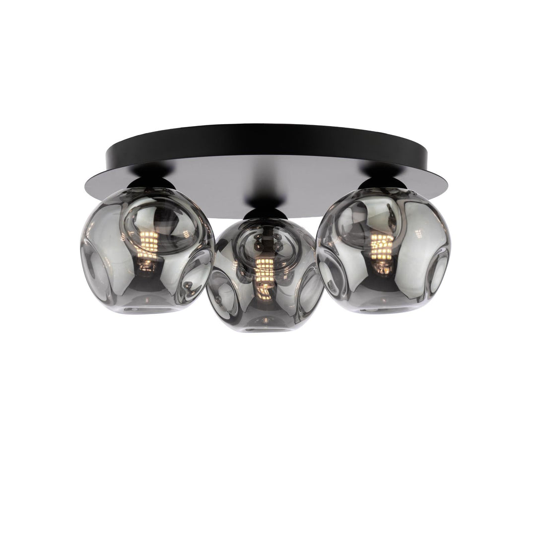 Dar FOL5322-28 Foley 3 Light Flush Matt Black With Closed Organic Smoked Glass