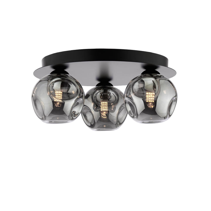 Dar FOL5322-28 Foley 3 Light Flush Matt Black With Closed Organic Smoked Glass