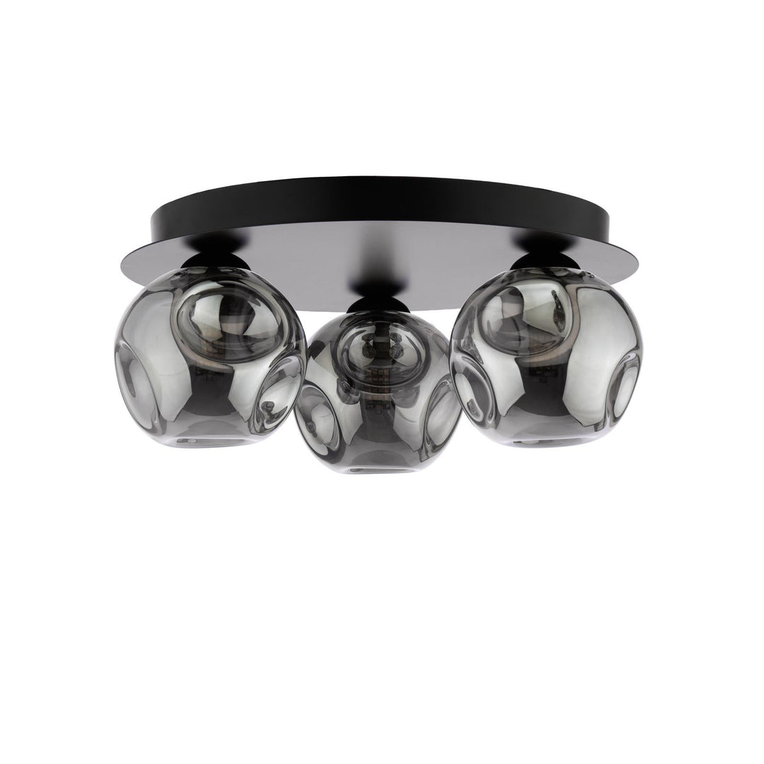 Dar FOL5322-28 Foley 3 Light Flush Matt Black With Closed Organic Smoked Glass