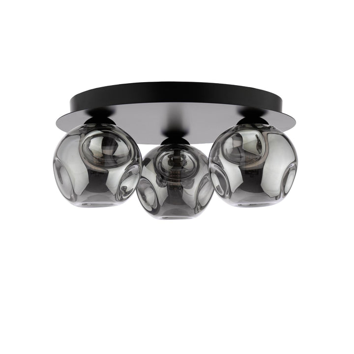 Dar FOL5322-28 Foley 3 Light Flush Matt Black With Closed Organic Smoked Glass