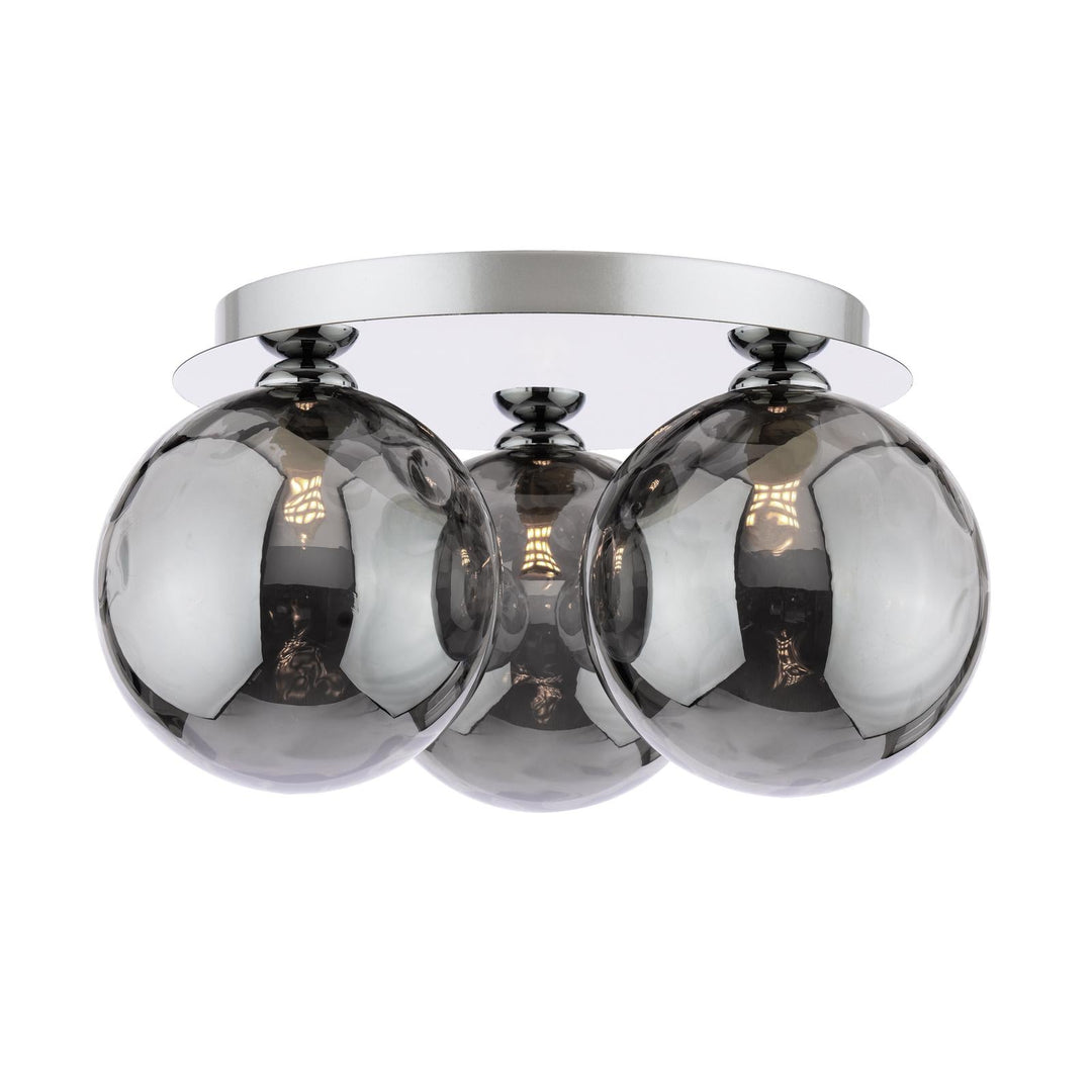 Dar FOL5350-10 Foley 3 Light Flush Polished Chrome With Smoked Dimpled Glass