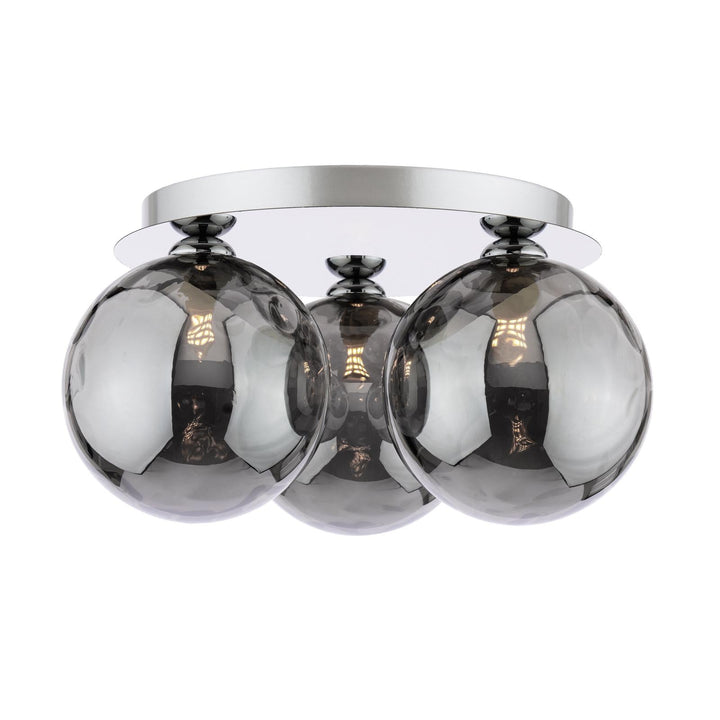 Dar FOL5350-10 Foley 3 Light Flush Polished Chrome With Smoked Dimpled Glass