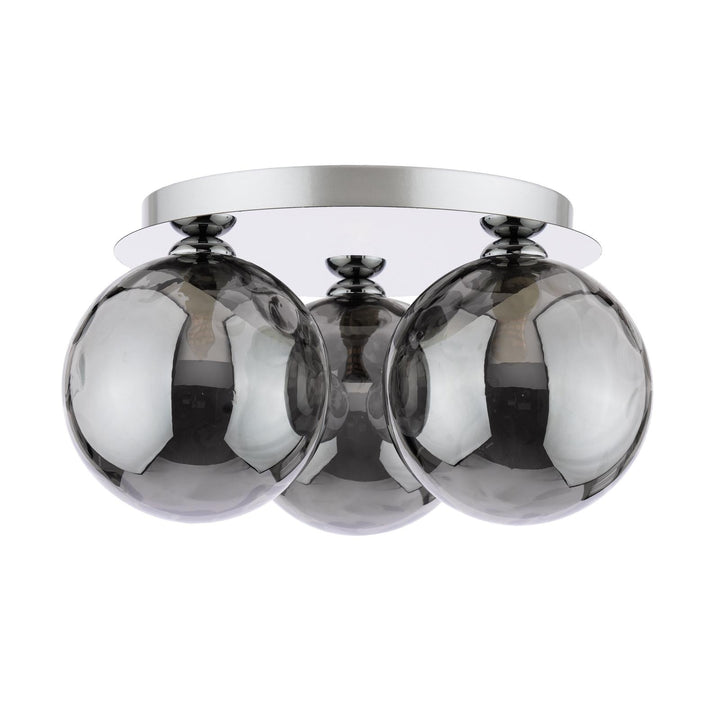 Dar FOL5350-10 Foley 3 Light Flush Polished Chrome With Smoked Dimpled Glass