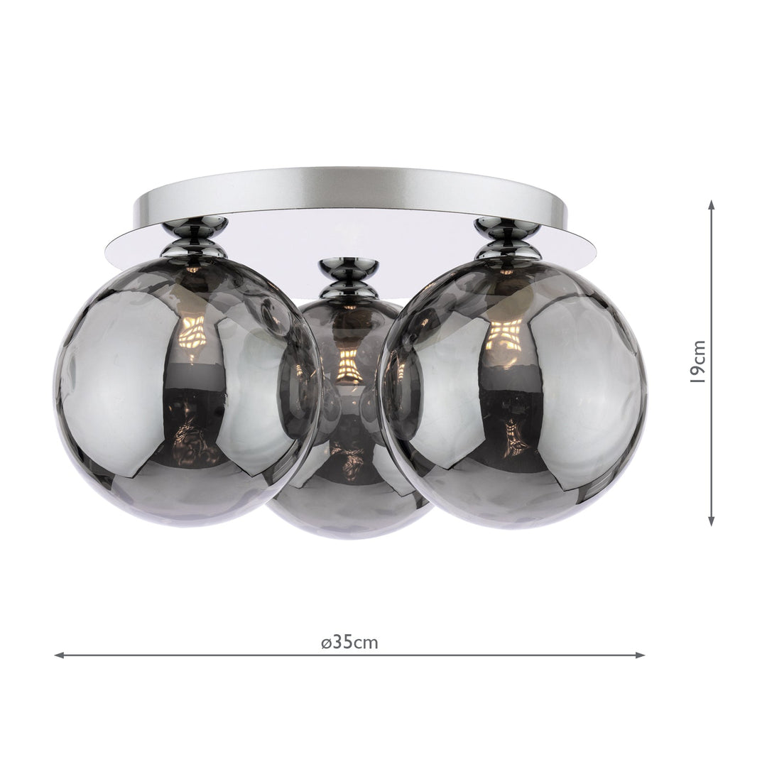 Dar FOL5350-10 Foley 3 Light Flush Polished Chrome With Smoked Dimpled Glass