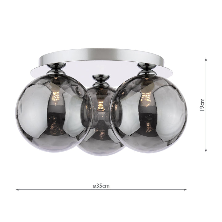 Dar FOL5350-10 Foley 3 Light Flush Polished Chrome With Smoked Dimpled Glass