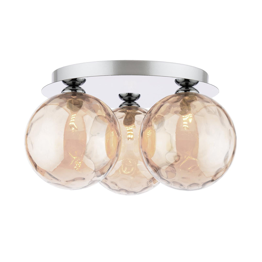 Dar FOL5350-11 Foley 3 Light Flush Polished Chrome With Amber Dimpled Glass