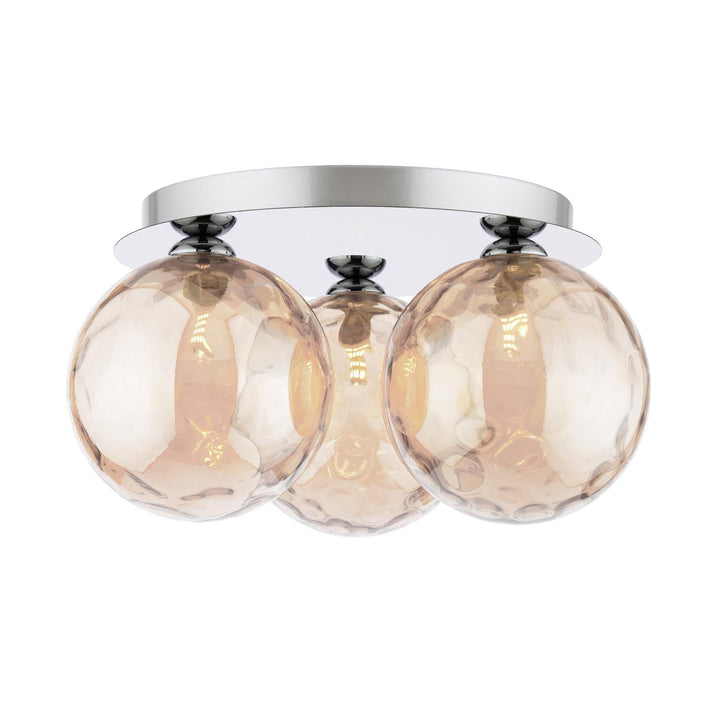 Dar FOL5350-11 Foley 3 Light Flush Polished Chrome With Amber Dimpled Glass