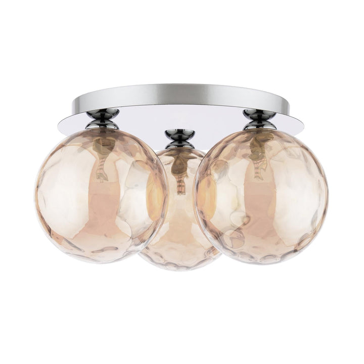 Dar FOL5350-11 Foley 3 Light Flush Polished Chrome With Amber Dimpled Glass