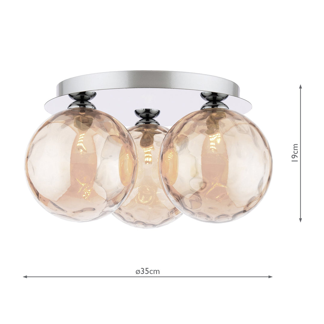 Dar FOL5350-11 Foley 3 Light Flush Polished Chrome With Amber Dimpled Glass