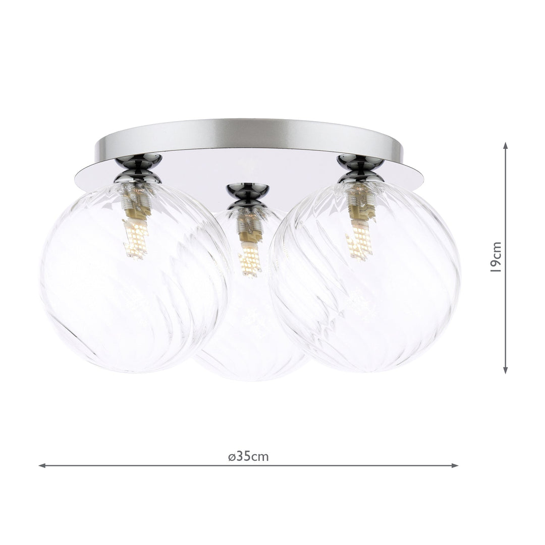 Dar FOL5350-22 Foley 3 Light Flush Polished Chrome With Closed Glass