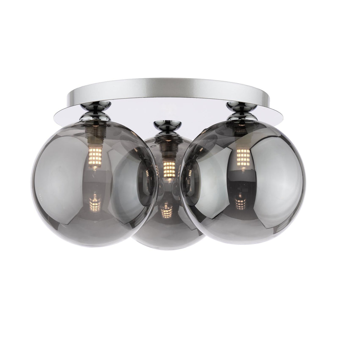 Dar FOL5350-24 Foley 3 Light Flush Polished Chrome With Smoked Glass