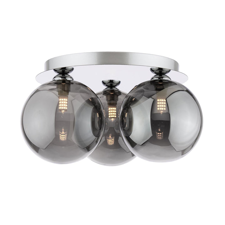 Dar FOL5350-24 Foley 3 Light Flush Polished Chrome With Smoked Glass