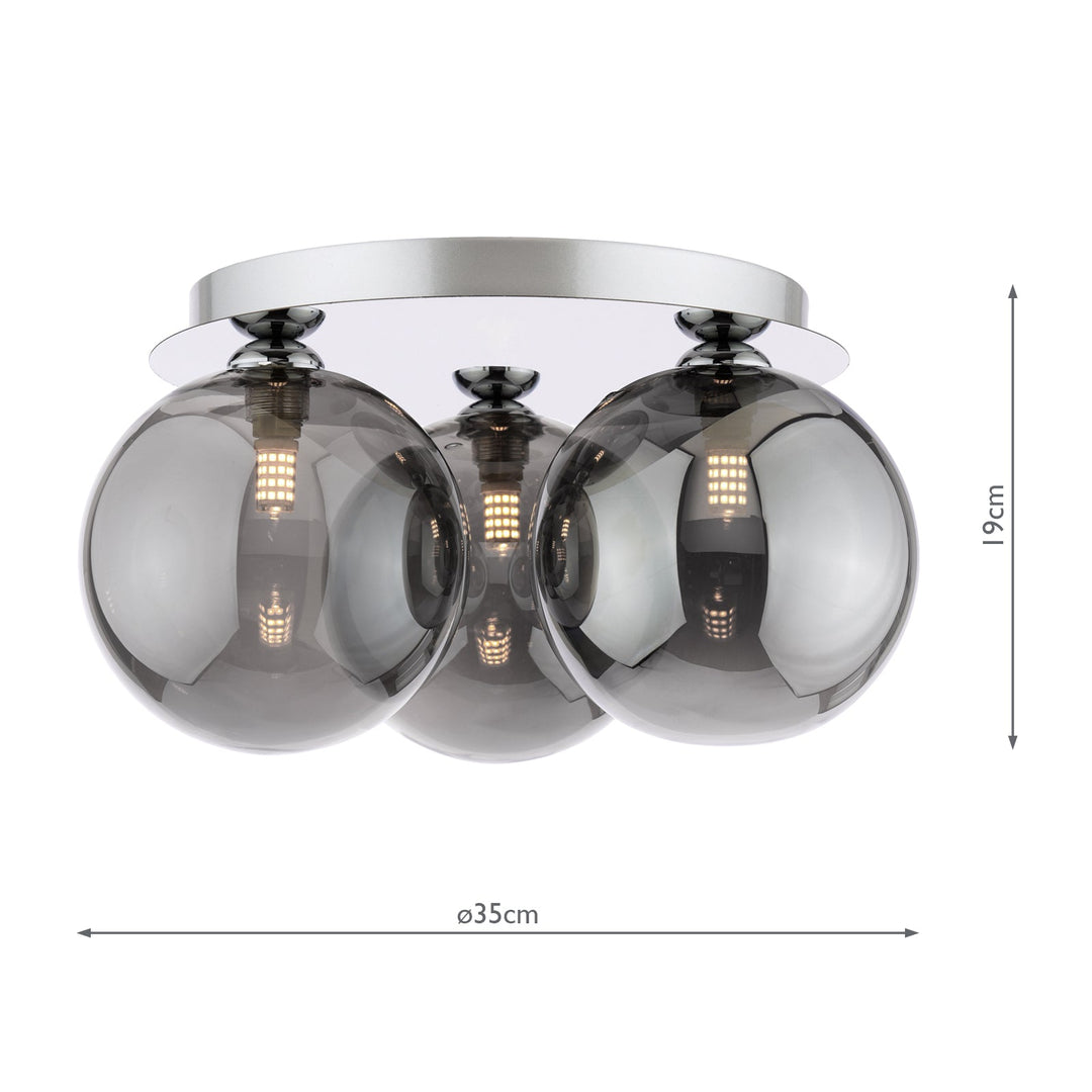 Dar FOL5350-24 Foley 3 Light Flush Polished Chrome With Smoked Glass