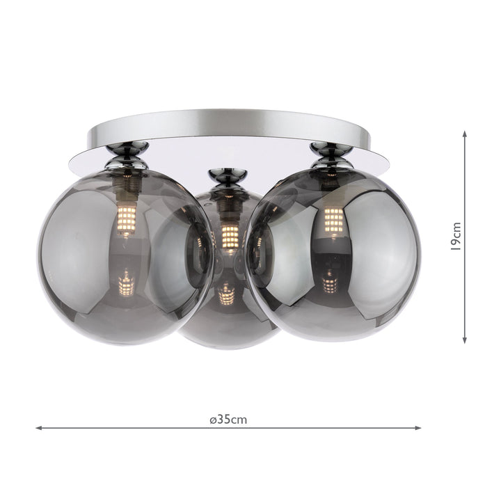 Dar FOL5350-24 Foley 3 Light Flush Polished Chrome With Smoked Glass