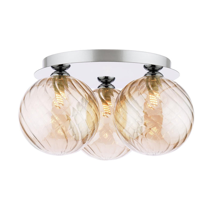Dar FOL5350-26 Foley 3 Light Flush Polished Chrome With Twisted Amber Glass