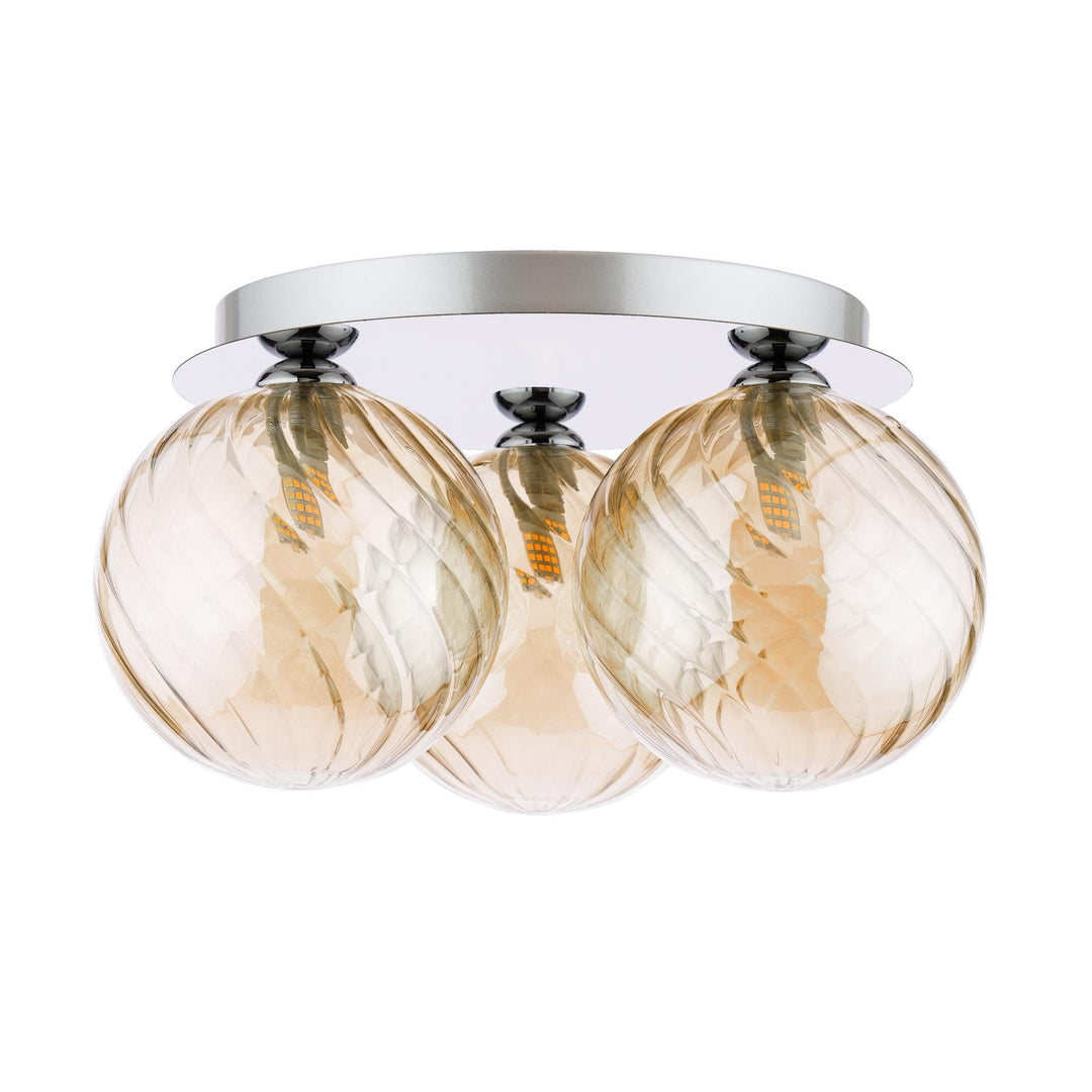 Dar FOL5350-26 Foley 3 Light Flush Polished Chrome With Twisted Amber Glass