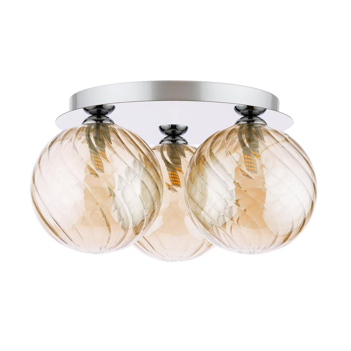 Dar FOL5350-26 Foley 3 Light Flush Polished Chrome With Twisted Amber Glass