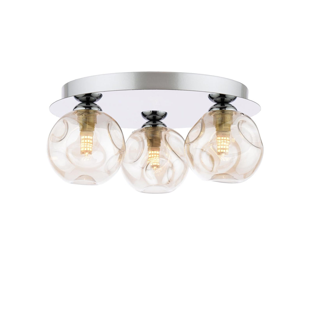 Dar FOL5350-27 Foley 3 Light Flush Polished Chrome With Closed Organic Amber  Glass