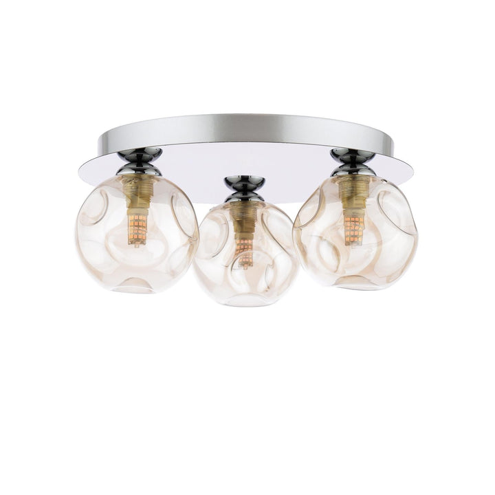 Dar FOL5350-27 Foley 3 Light Flush Polished Chrome With Closed Organic Amber  Glass