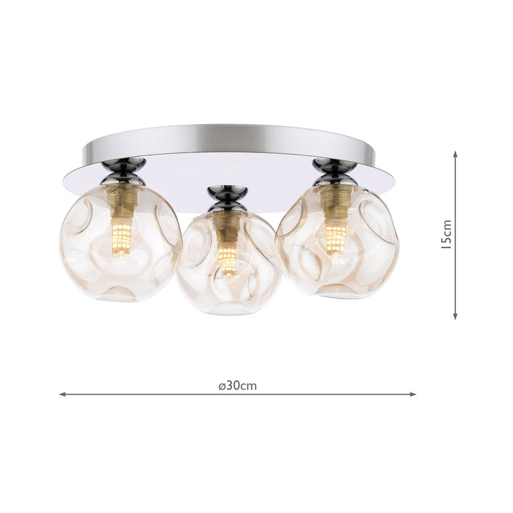 Dar FOL5350-27 Foley 3 Light Flush Polished Chrome With Closed Organic Amber  Glass