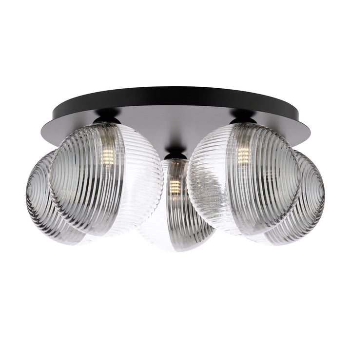 Dar FOL5422-19 Foley 5 Light Flush Matt Black With Smoked/Clear Ribbed Glass