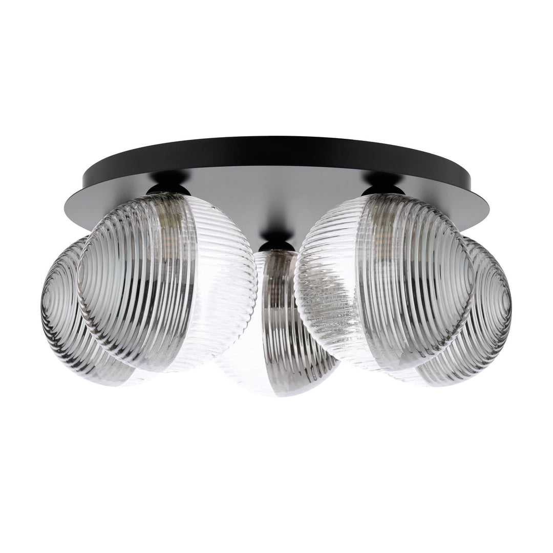 Dar FOL5422-19 Foley 5 Light Flush Matt Black With Smoked/Clear Ribbed Glass