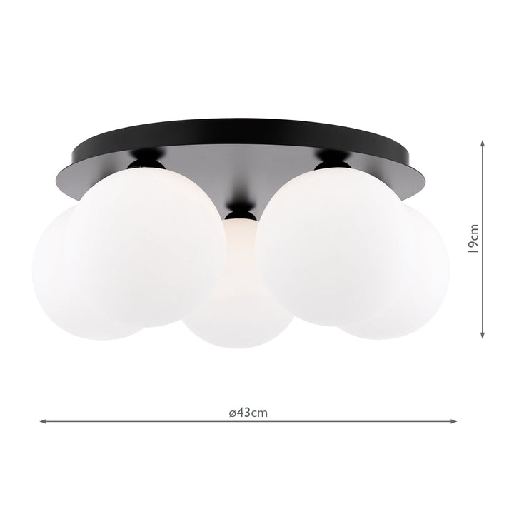 Dar FOL5422-23 Foley 5 Light Flush Matt Black With Opal Glass