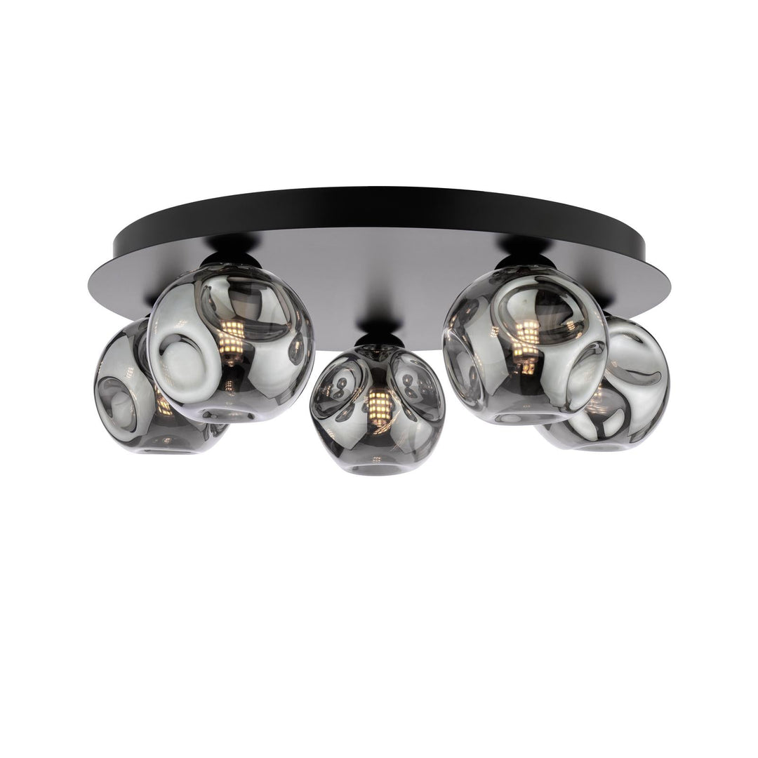 Dar FOL5422-28 Foley 5 Light Flush Matt Black With Closed Organic Smoked Glass