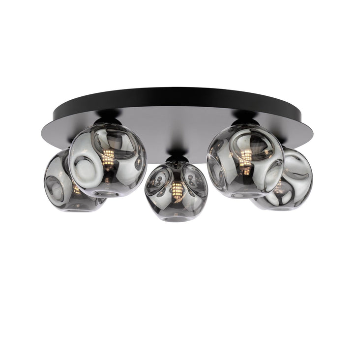 Dar FOL5422-28 Foley 5 Light Flush Matt Black With Closed Organic Smoked Glass
