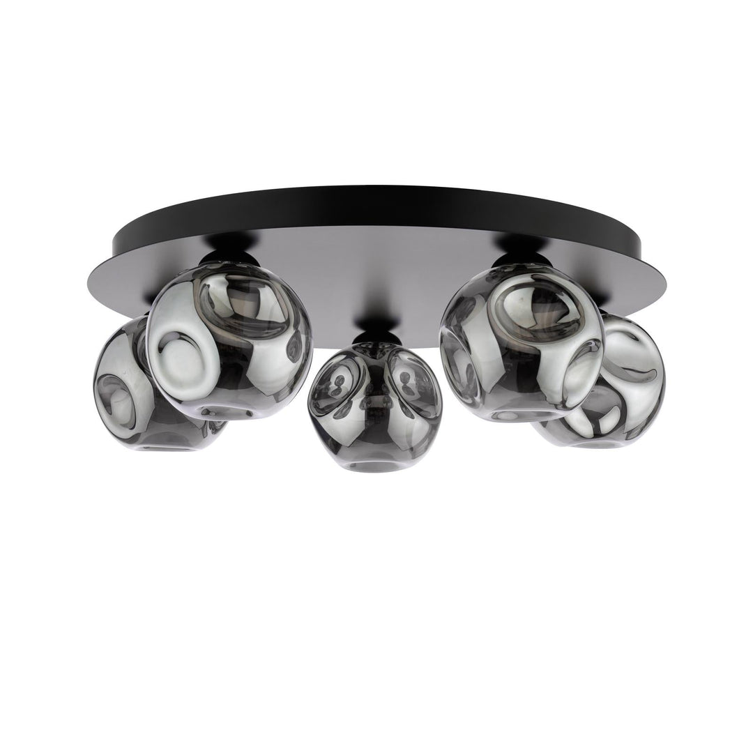 Dar FOL5422-28 Foley 5 Light Flush Matt Black With Closed Organic Smoked Glass