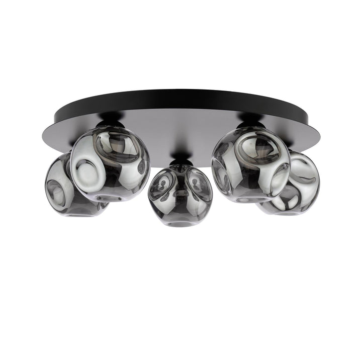 Dar FOL5422-28 Foley 5 Light Flush Matt Black With Closed Organic Smoked Glass