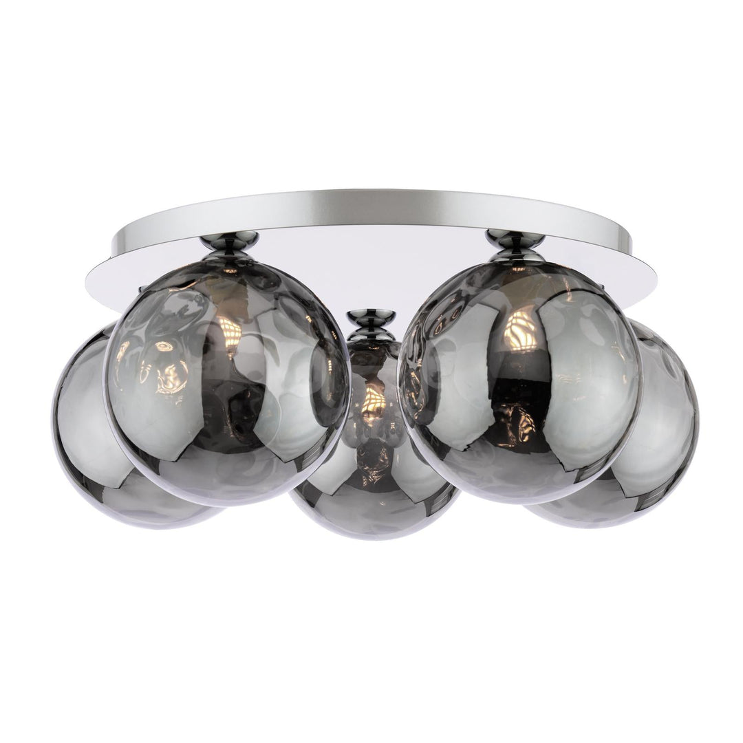 Dar FOL5450-10 Foley 5 Light Flush Polished Chrome With Smoked Dimpled Glass