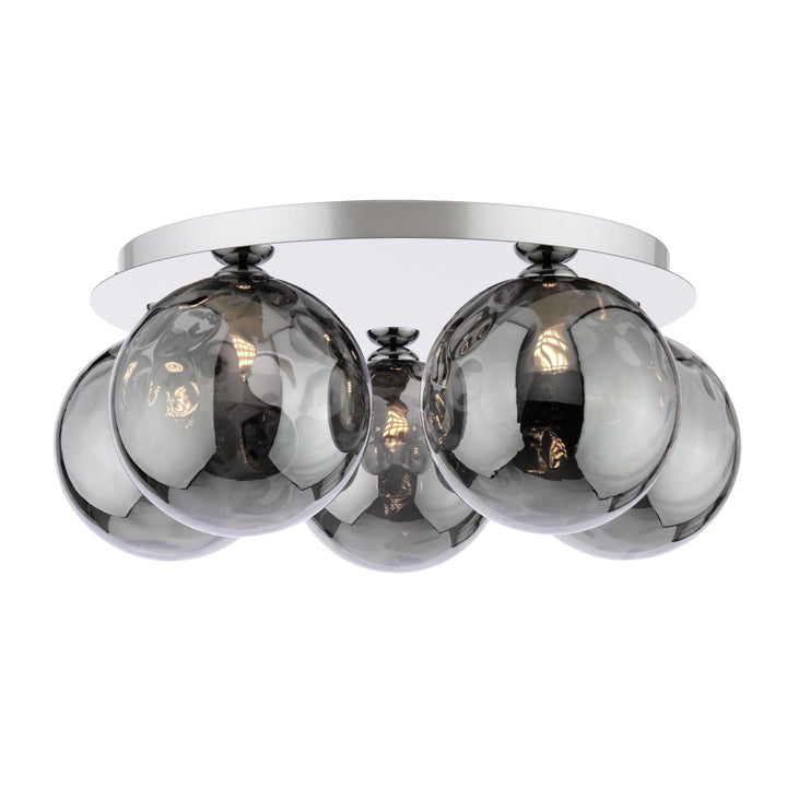 Dar FOL5450-10 Foley 5 Light Flush Polished Chrome With Smoked Dimpled Glass