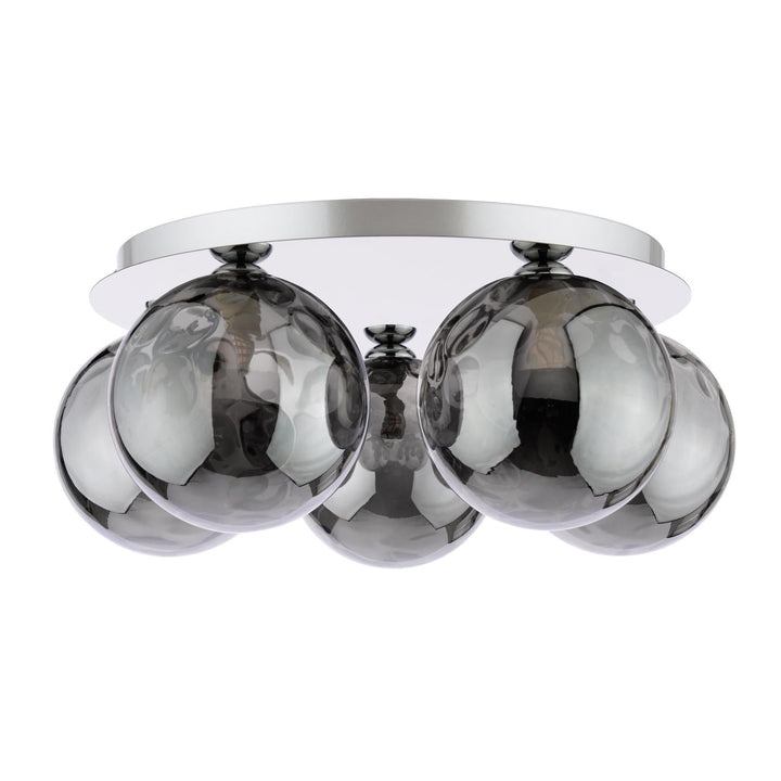 Dar FOL5450-10 Foley 5 Light Flush Polished Chrome With Smoked Dimpled Glass