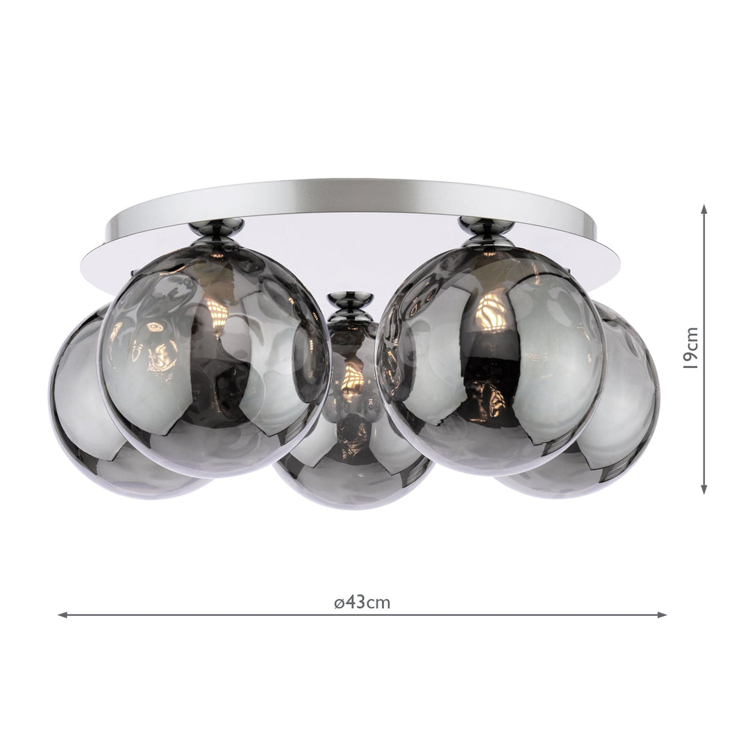 Dar FOL5450-10 Foley 5 Light Flush Polished Chrome With Smoked Dimpled Glass