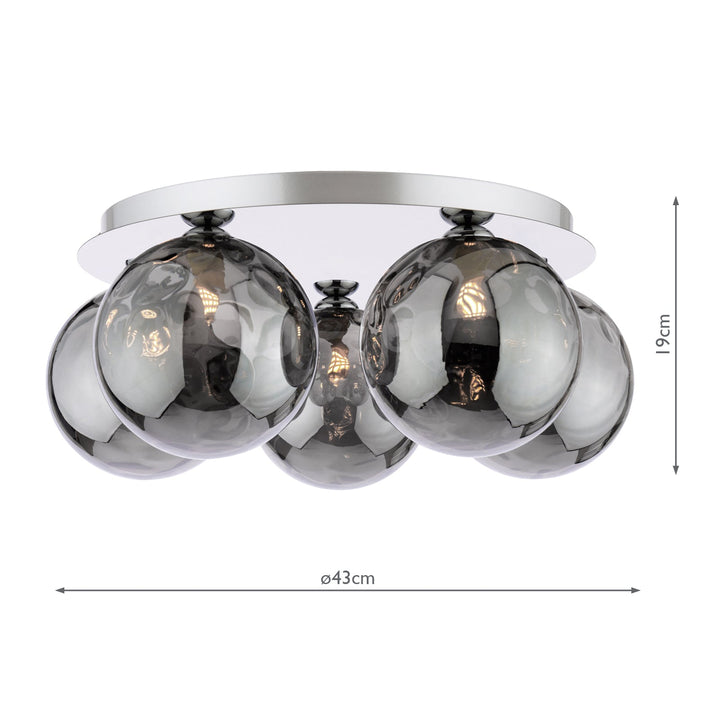 Dar FOL5450-10 Foley 5 Light Flush Polished Chrome With Smoked Dimpled Glass